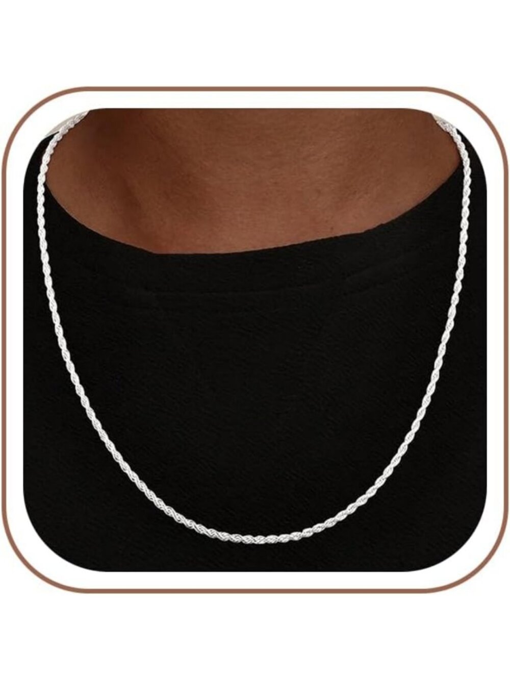 Sterling Silver Twisted Rope Chain Necklace for Men, Durable 4mm Solid Jewelry
